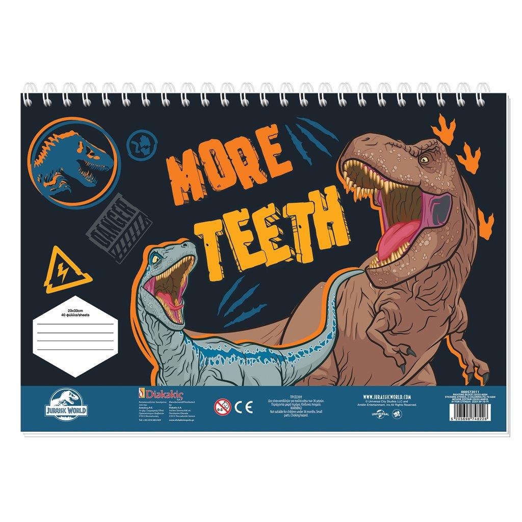 Μπλοκ Ζωγραφικής Jurassic World Αυτοκόλλητα Στένσιλ 23×33 40 Φύλλων 2 Σχέδια (000572011)
