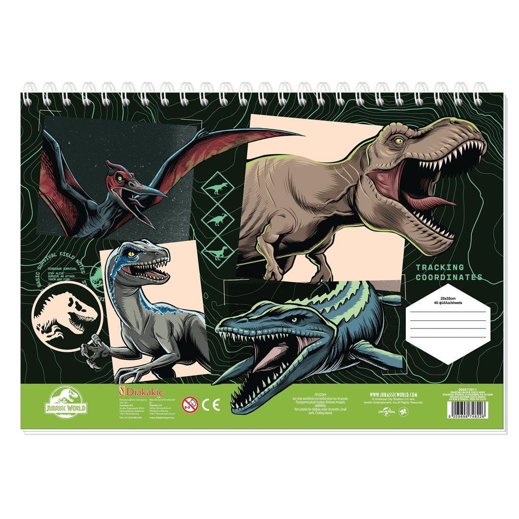 Μπλοκ Ζωγραφικής Jurassic World Αυτοκόλλητα Στένσιλ 23×33 40 Φύλλων 2 Σχέδια (000572011)